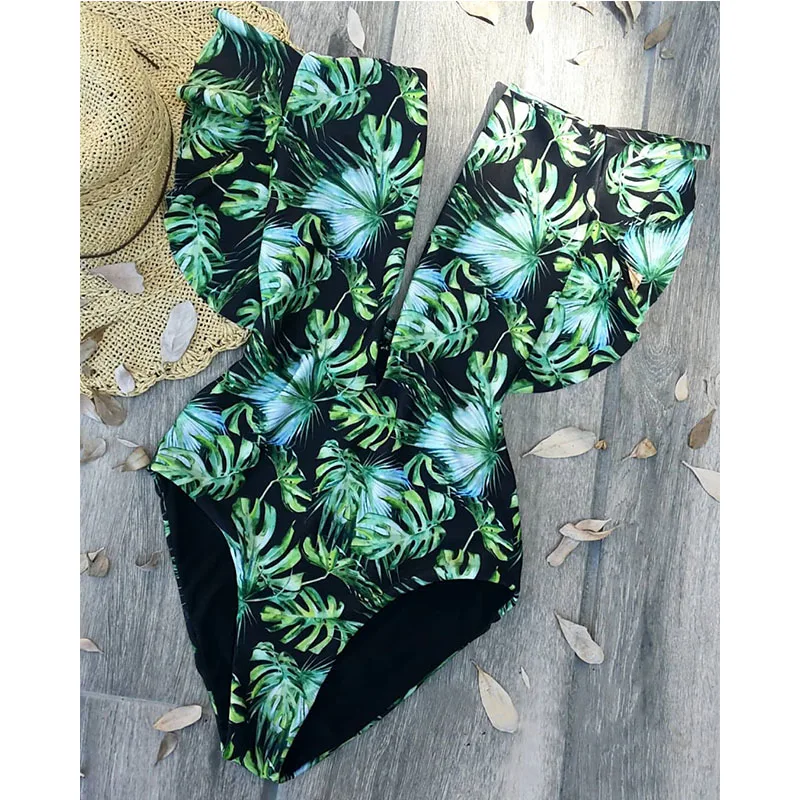 

2019 New Sexy One Piece Swimsuit Women Swimwear Push Up Monokini Ruffle Swim Suit Bandage Bathing Suit Summer Beach Wear Female