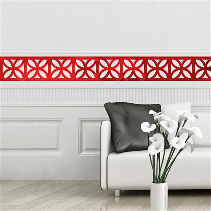 Квадратная линия талии Baseboard зеркальный фон настенные наклейки ТВ стикеры