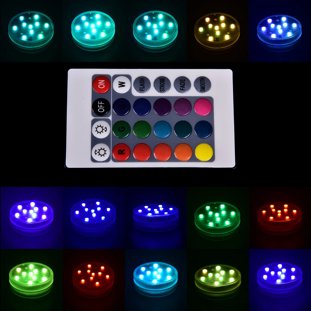 

RGB Submersible LED Light Battery Operated Multi Color Remote Controlled Waterproof Light 10 LED