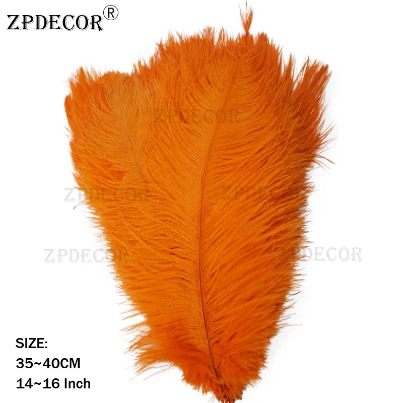 ZPDECOR страусиные перья 35-40 см для рукоделия, товары для свадебной вечеринки, карнавальные украшения для танцоров - Цвет: Оранжевый