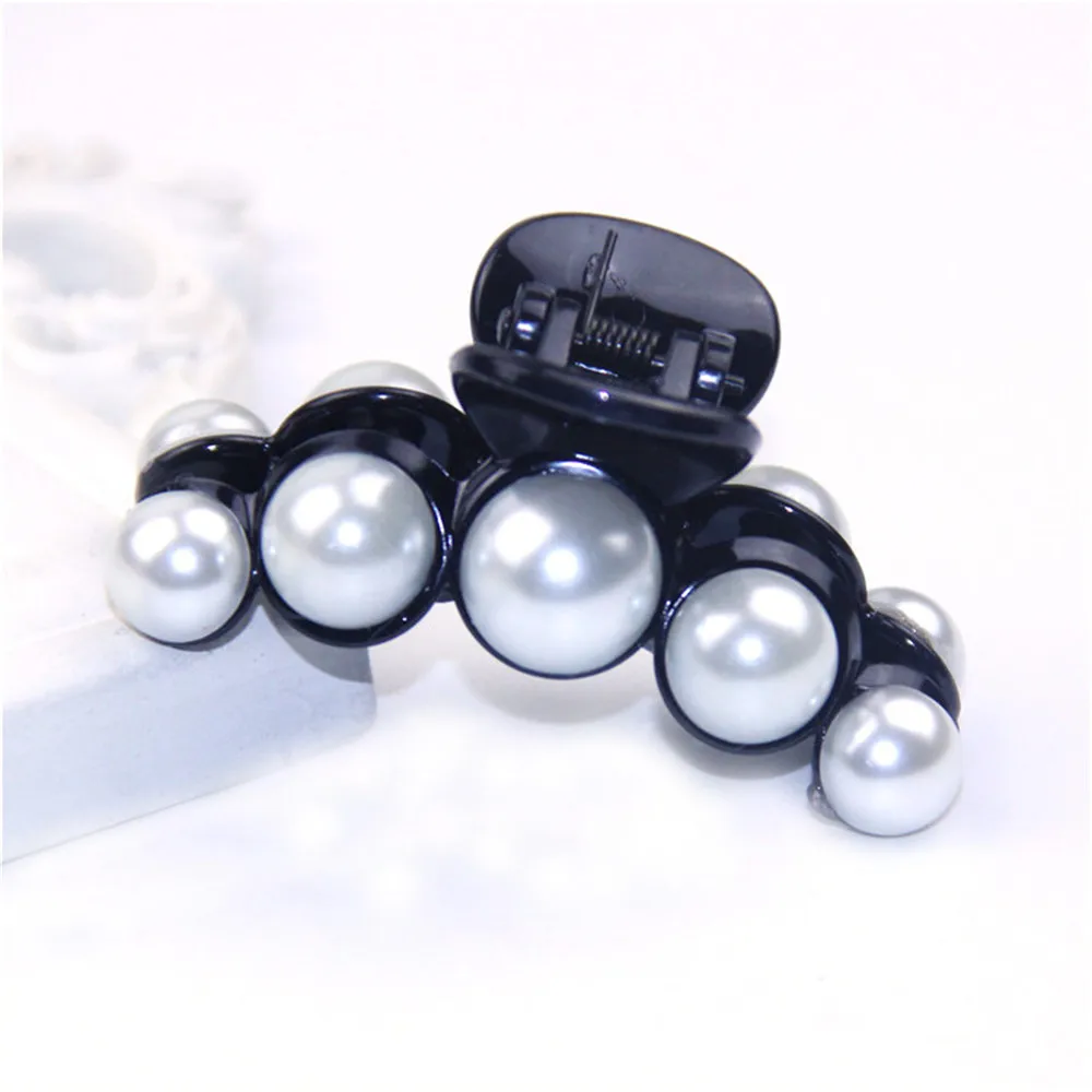 

New Fashion Crab Hair Claws Imitation Pearl Lady Headwear Accessories for Women Hairpins with pearls Plastic Elastic Barrette