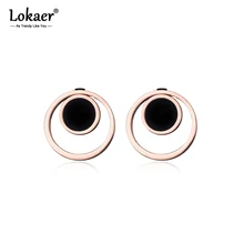 Lokaer розовое золотистого цвета акриловый двойной круглые гвоздики серьги из нержавеющей стали модные серьги ювелирные изделия для женщин Aretes E17025