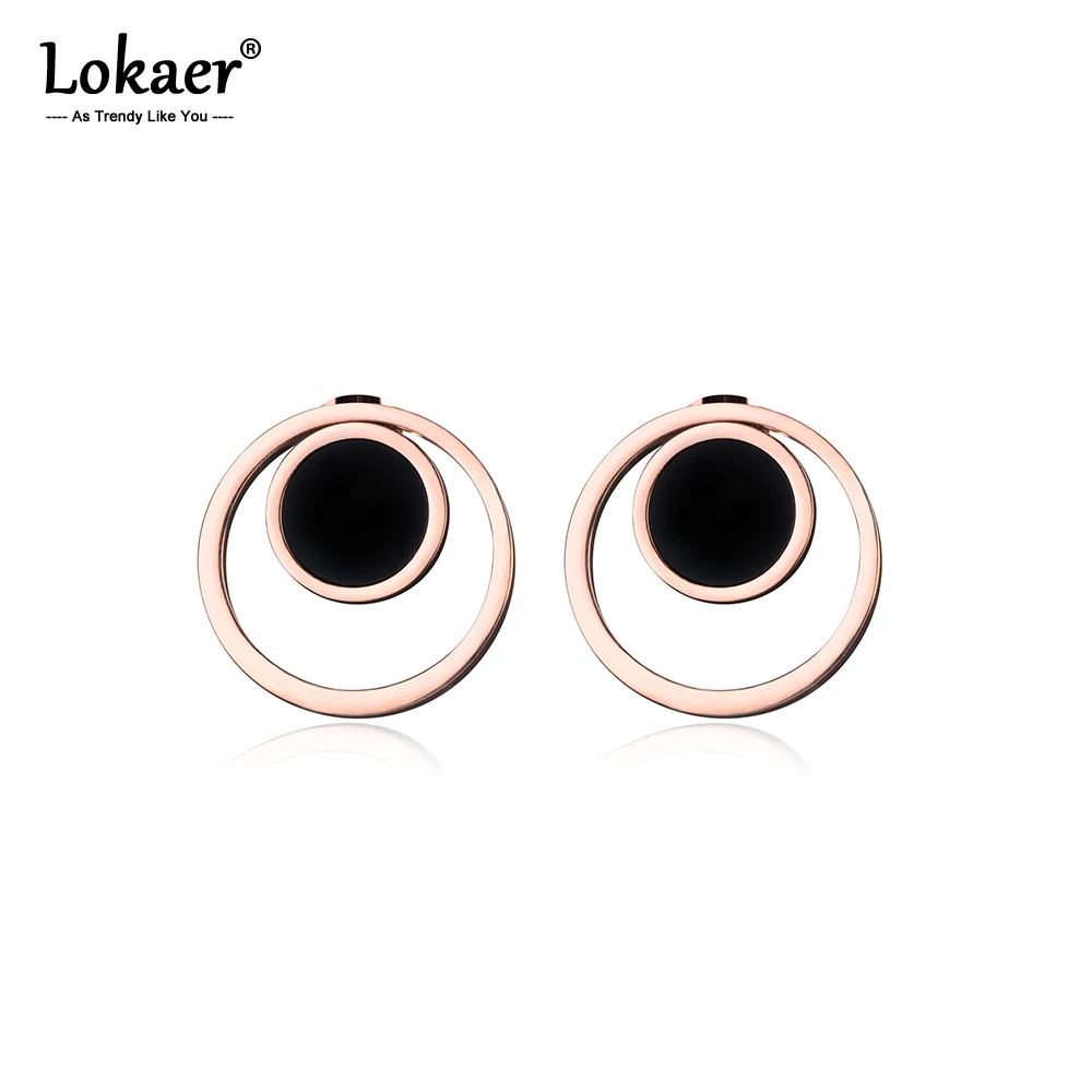 

Lokaer Rose Gold Color Acrylic Double Circle Stud Earrings Stainless Steel Trendy Earrings Jewelry For Women Aretes E17025
