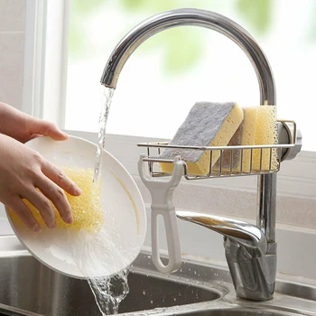 

1PC Stainless Steel Sink Hanging Storage Rack Holder Faucet Clip Bathroom Kitchen Drain Dry Towel Organizer 17*10.5*7CM