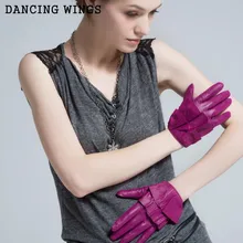 Модные зимние перчатки из натуральной кожи, подходят для работы в форме большого листа лотоса сбоку Для женщин теплая из овечьей шерсти перчатки