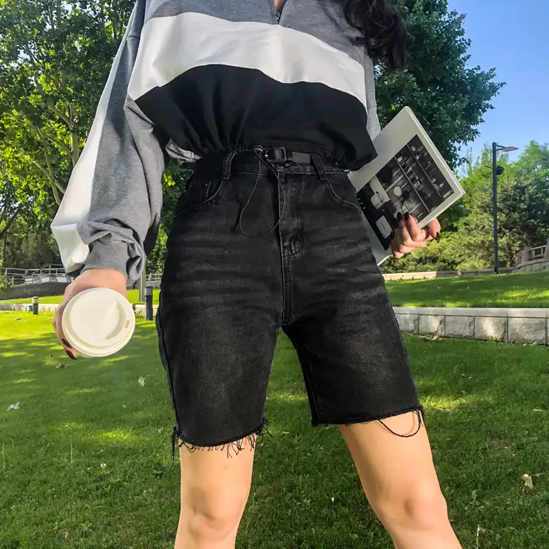 high waisted jean bermuda shorts