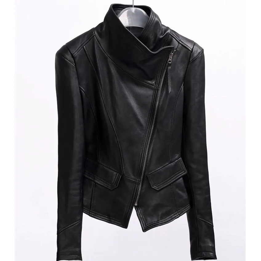 Court Fit Mouton Slim 2017 Automne Locomotive Cuir Et Mode Veste Noir De Peau Revers Véritable Femmes En Printemps Manteau 77PxOqrw6