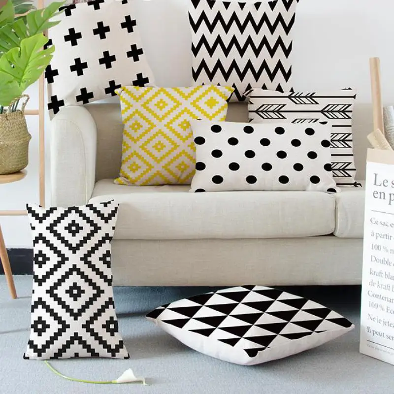 

Fashion Black And White Cushion Geometric Striped Lattice Triangle Rhombus Wave Dots Christmas Tree Minimalist Decor Pillow
