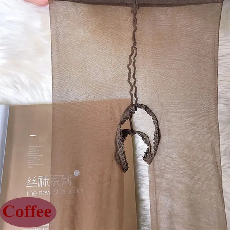 Coffee Летние Стильные ультратонкие соблазнительные сексуальные колготки с открытой промежностью и высокой талией, длинные нейлоновые чулки, гладкие женские колготки - Цвет: Coffee