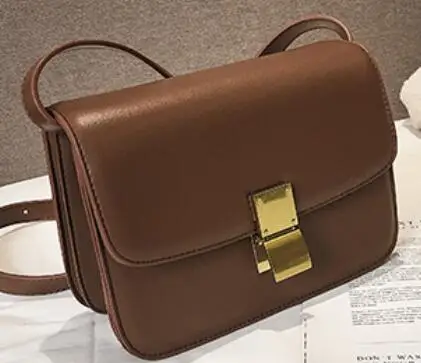 Luxury Brand Handbag New Fashion Simple Square bag Quality PU Leather Women's Designer Handbag Lock Shoulder Messenger bags - Цвет: Large Brown
