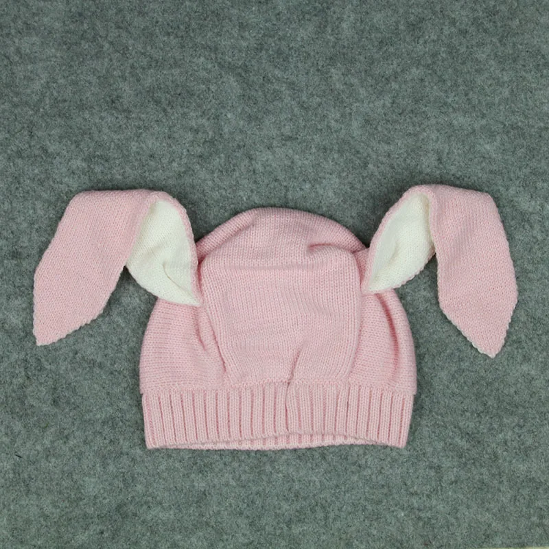 pink Детская зимняя шапка с заячьими ушками, милые шапочки, Хлопковые вязаные детские шапки для девочек и мальчиков, теплые шапочки, детская шапка - Цвет: pink