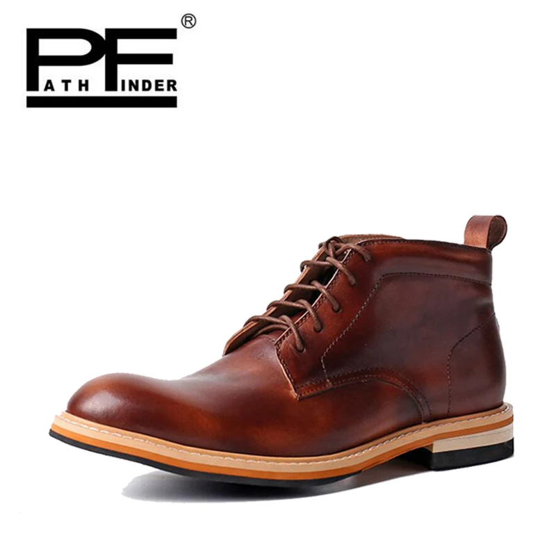 Pathfind Men Genuine Leather winter ankle Boots Chelsea Motorcycle Tooling Outdoor Formal Dress Up Shoes Western Botas Bottines pathfind women genuine leather ankle boots zapatos mujer handmade martin timber shoes tooling 2018 womens outdoor western botas