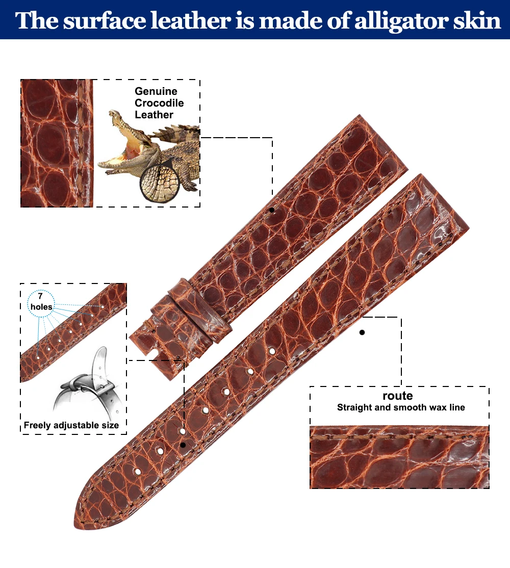 ZLIMSN Высокое качество Натуральная крокодиловая кожа роскошные круглые в полоску крокодиловая кожа ремень размер может быть настроен 18 мм 19 мм 20 мм 21 мм 22 мм