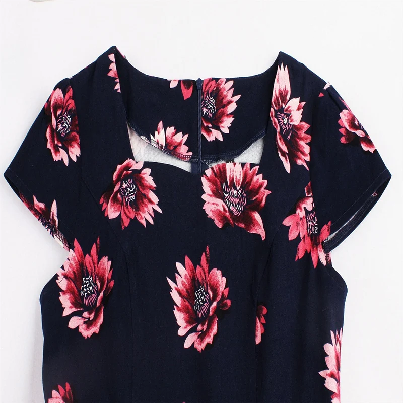 Kostlish Brand 2017 New Summer Dress Women Short Sleeve Slim 50s 60s Vintage Dress Elegant Print Swing Rockabilly Party Dresses (12)
