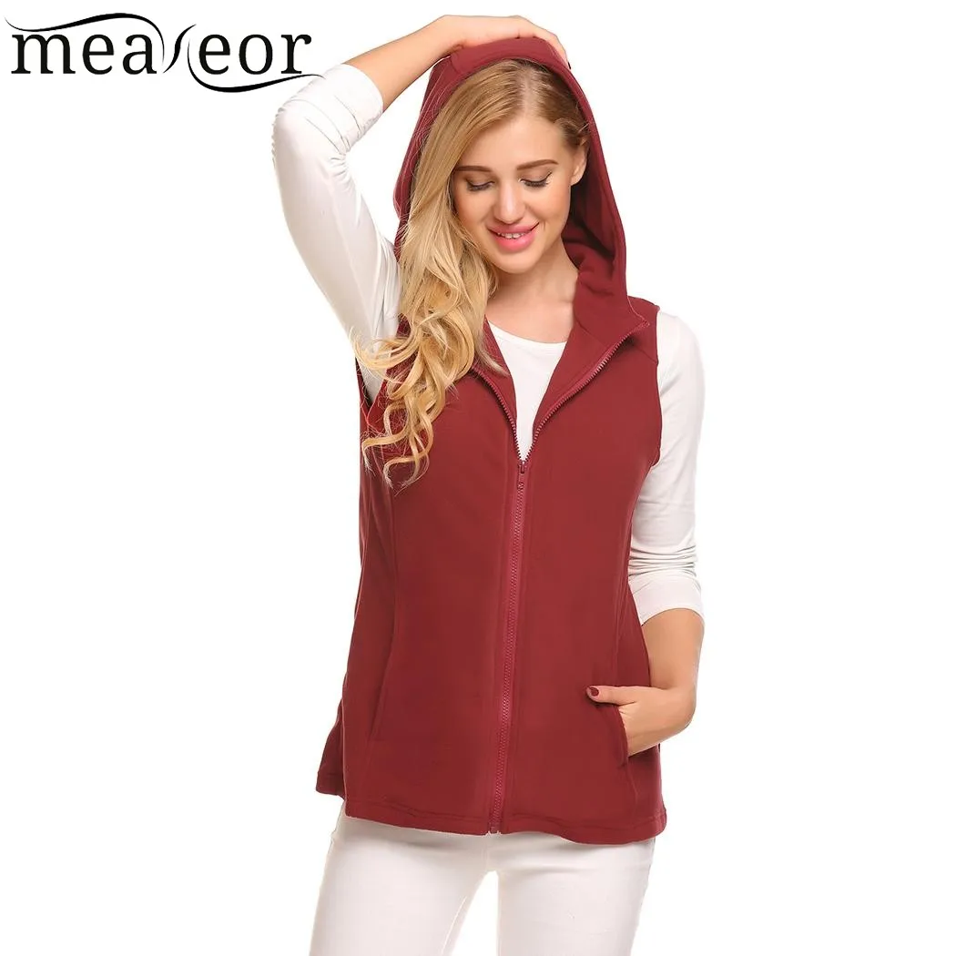 Buy Meaneor Women Casual Hooded Pockets Fleece Vest