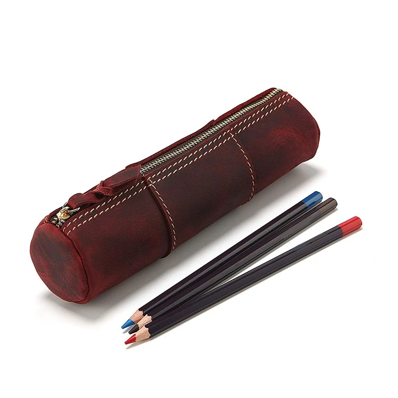 Сумка-карандаш из натуральной кожи на молнии ручной работы в винтажном ретро стиле, креативная модель из модала, школьный канцелярский