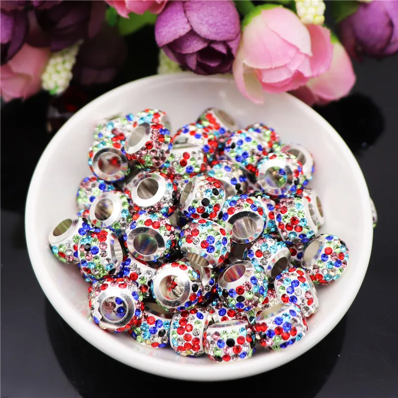 

10pcs New Colorful Stone Rhinestone Beads Silver Crystal Spacer Glass Beads Charms Fit For European Bracelet DIY Jewelry Making