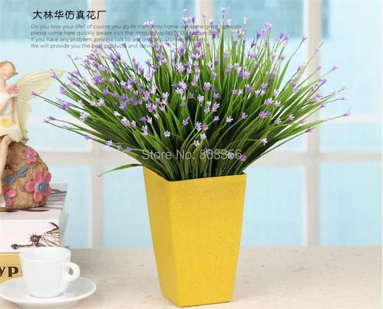 Одно пластиковое растение 35 см/13,7" белый/фиолетовый/желтый/красный искусственный весенний травяной маленький цветок для свадебных цветов