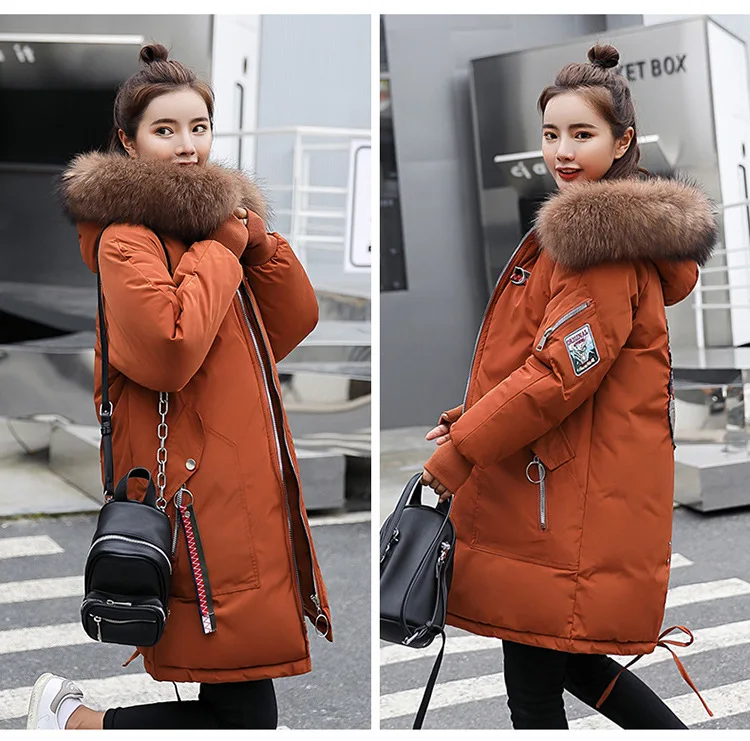Long Poches Parka Vestes Capuche Green Fourrure Femme noir Doudoune D'hiver Beige Col Et Chaud 2018 Solide caramel Femmes Manteaux À army Mode De wqxw0TEr
