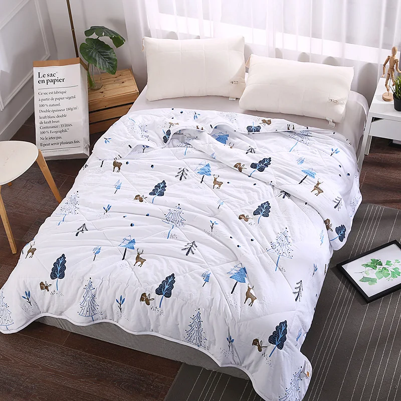 

Stylish Blue Tree Pattern 1Pcs Polyester Fiber Bedspread AmericanThrows Blanket Summer Thin Stiching Duvet Quilt Filling Quilt