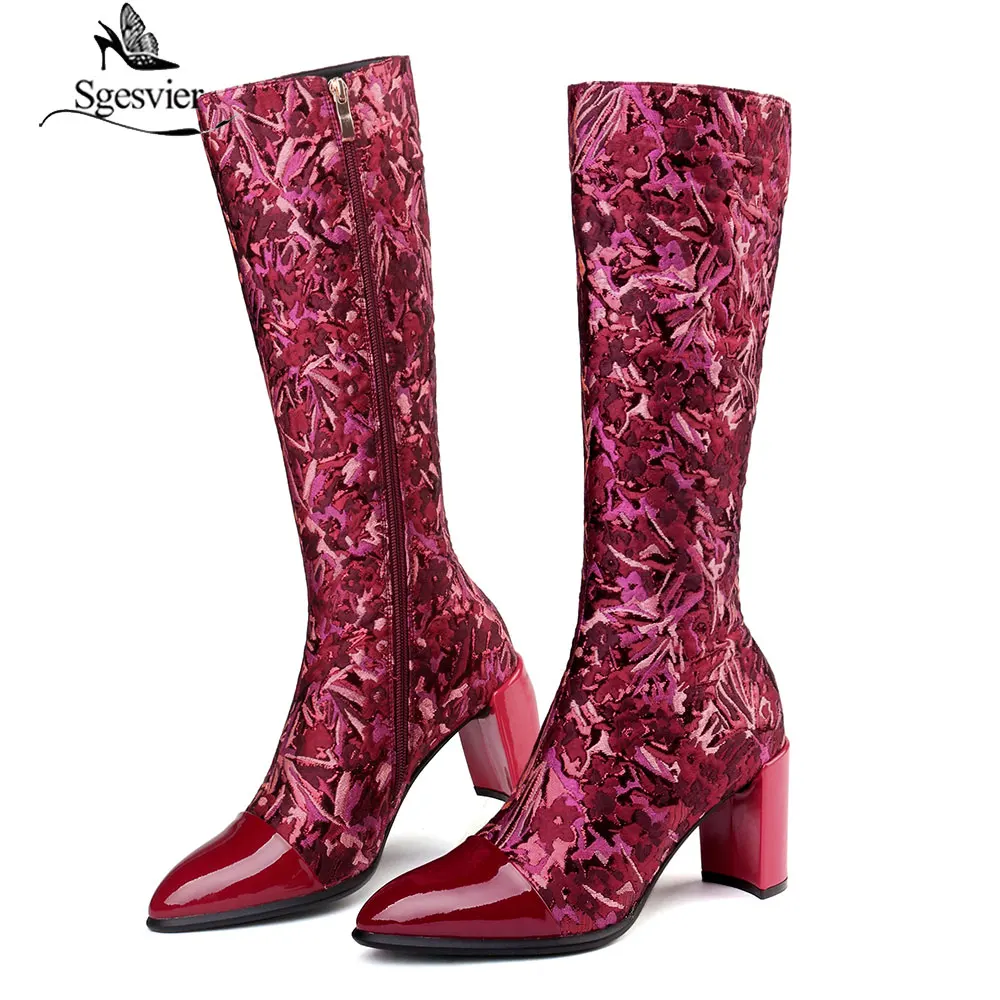 Wine Flor Media Floral Tacones B959 Punta Estampado Nueva Bordado Llegada Pantorrilla Blue sheepskin Sheepskin Mujer 2018 Sgesvier Botas Azul fBqxUwBd