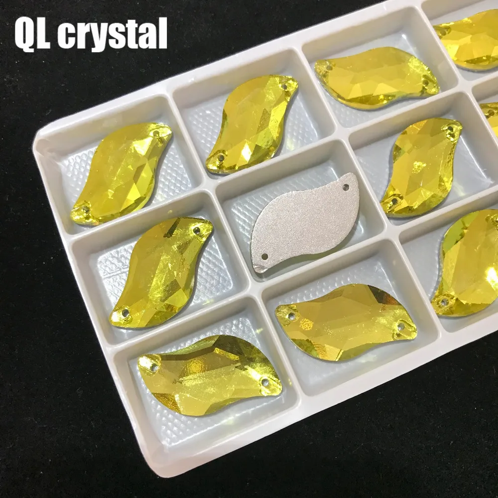 

QL Crystal ALL Size Lemon Yellow S shape Sew on Rhinestones Flatback 2 holes Crystals for DIY wedding dress shoes bags clothes