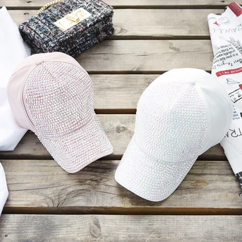 

2019 Korea Spring Summer Women Visors Hats Colorful Rhinestone Visor Caps Casual Pink White Beach Travel Hat Adjustable Cap