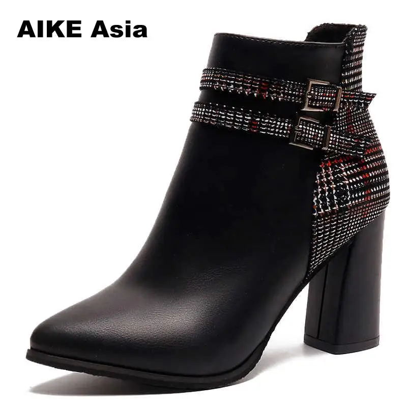 

Botas mujer 2018 newest mixed color ankle boots women thick high heels Chelsea boots ladies patchwork winter martin boots