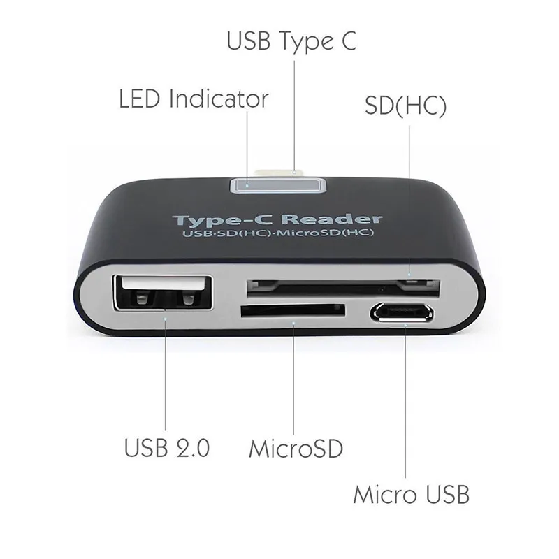 Алюминиевый type-C Micro USB кард-ридер 4 в 1 OTG/TF/SD Смарт мини кард-ридер адаптер USB/Micro USB зарядка порт телефона