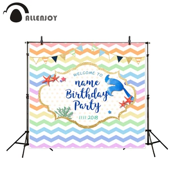 

Allenjoy photographic background Mermaid colorful Chevron kids Birthday party custom backdrops for photography photophone