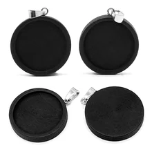 10pcs Black Wood Cabochon Base Fit 20 25 30mm Blank Stainless Steel Pendant Trays Diy Jewelry Accessories for Necklace Making