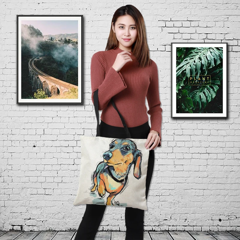 Подгонянный узор с милыми собачками Женская сумочка льняная Тоторо стиль сумки с принтом логотипа повседневные дорожные пляжные сумки горячий стиль