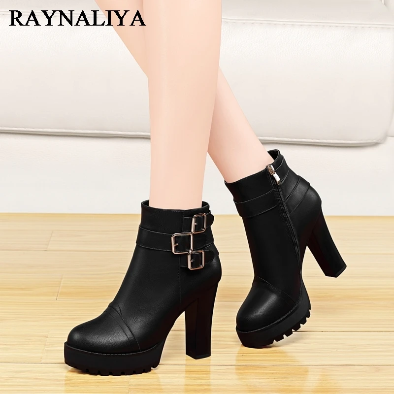 

Women Mid Calf Boots Fashion Platform Zipper Warm Winter Sewing Thick High Heels For Ladies Solid Boot Female Shoes YG-A0027