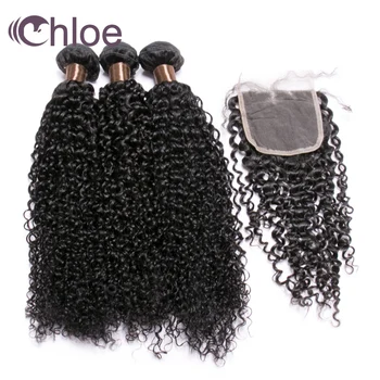 

Chloe Malaysian Hair Kinky Curly Bundles With Closure Human Hair 3 Bundles With Closure Natural Color Malaysian Hair 4 pcs Remy