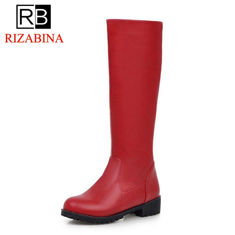 

RizaBina New Flats Boots Women Fur Winter Shoes Woman Round Toe Knee High Boots Fashion Office Ladies Warm Shoes Size 34-43