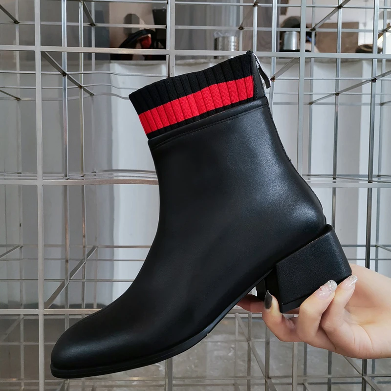 

Women ankle boots Genuine Leather 22-24.5 cm Thick heel leather Cowhide + cow suede Korean fashion casua women's shoes 2 color