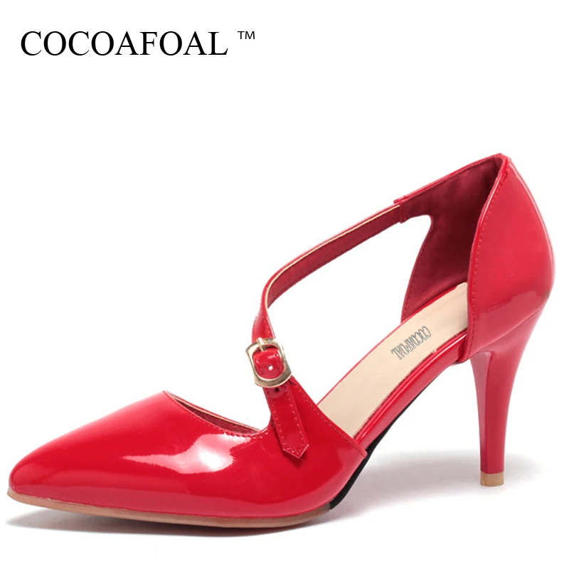 

COCOAFOAL Women Red Wedding Sandals Plus Size 31 - 47 High Heels Sandals Sexy Apricot Black Peep Toe Pumps Calzado Mujer 2018