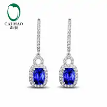 Caimao 18kt/750 White Gold 2.13 ct естественно, если Синий танзанит AAA 0.51 КТ круглой огранки Обручение Серьги с драгоценными камнями ювелирные изделия