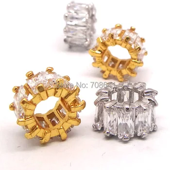 

11mm Rhodium Gold plated Brass Micro Pave Paved Zircon CZ Tube Beads Connectors Spacer Beads For DIY Any Bracelet Making Charms