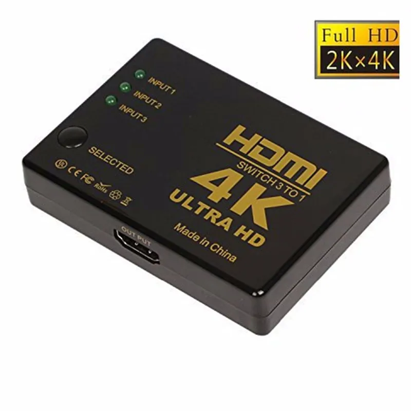 

Mini HDMI Switcher 4K HD1080P 3 Input 1 Output HDMI Switch Selector Splitter With Hub IR Remote Controller For HDTV DVD TV BOX