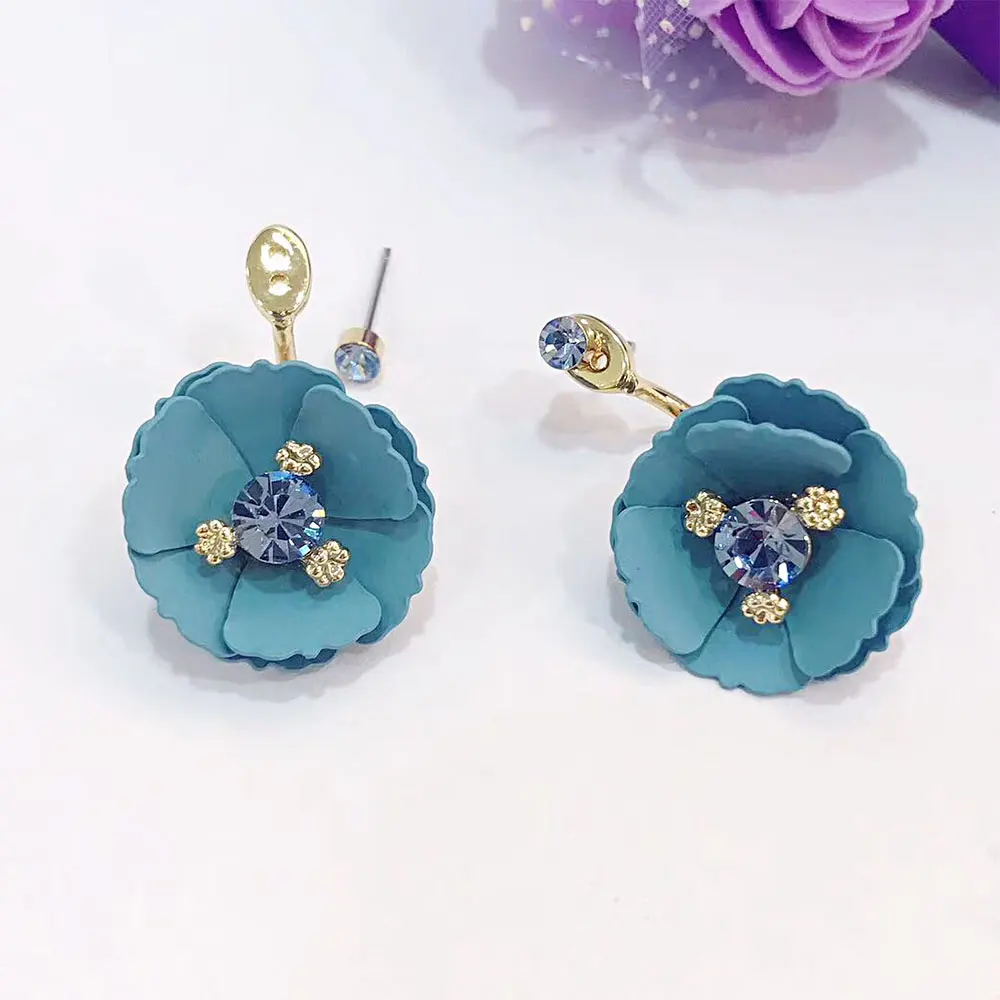 Viennois Light Blue Color Flower Stud Earrings For women Sweet Fashion Rhinestone Earrings
