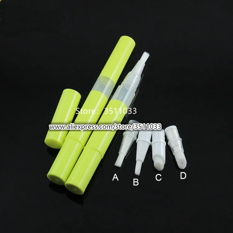 

2ML Yellow Green Nail Oil Empty Twist Pen with Brush Applicator Cosmetic Beauty Lip Gloss Pen Nails Nutrition Oil Container Pen