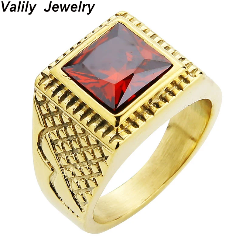 

Valily Jewelry Sales New Wedding Rings For Women Fashion Brand Ring Jewelry Never Fade Stainless Steel Red CZ Wedding Ring
