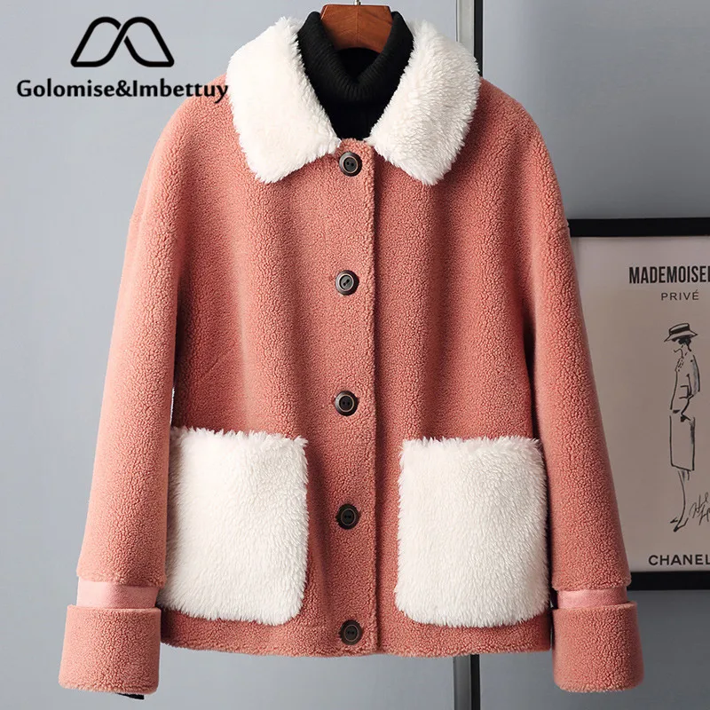 

Golomise&Imbettuy Real Composite Lamb Fur Coat Women Genuine Shearling Wool Fur Coat/Jacket with Faux Suede Leather Liner
