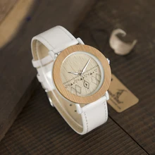 2017 37mm Brand BOBO BIRD Watch Women Natural Wooden Watches Genuine Leather Strap Ladies Wristwatches relogios femininos B-E24