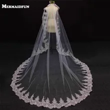 Романтический Кружевной Край Один слой 3 метров, свадебная фата без гребня 3м Фата невесты Velo de Novia