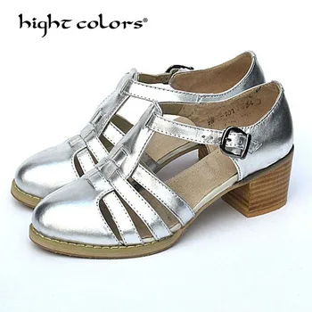 

Yellow Blue Ladies shoes Oxford shoes Patent leather Block Mid Heels Pumps Women Buckle Strap Big size 33~41 female sapatos 107