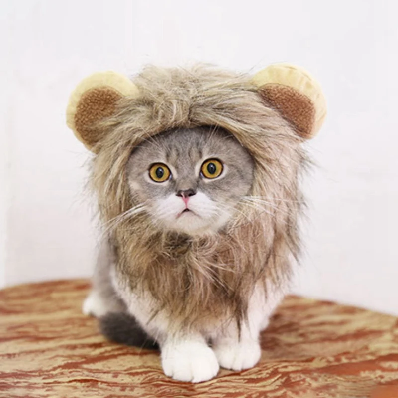 Pet Cat Hair Accessories Dress Up With Ears Small Dog Puppy Halloween Party Festival Cosplay Costume Lion Shape Mane Wig Hat