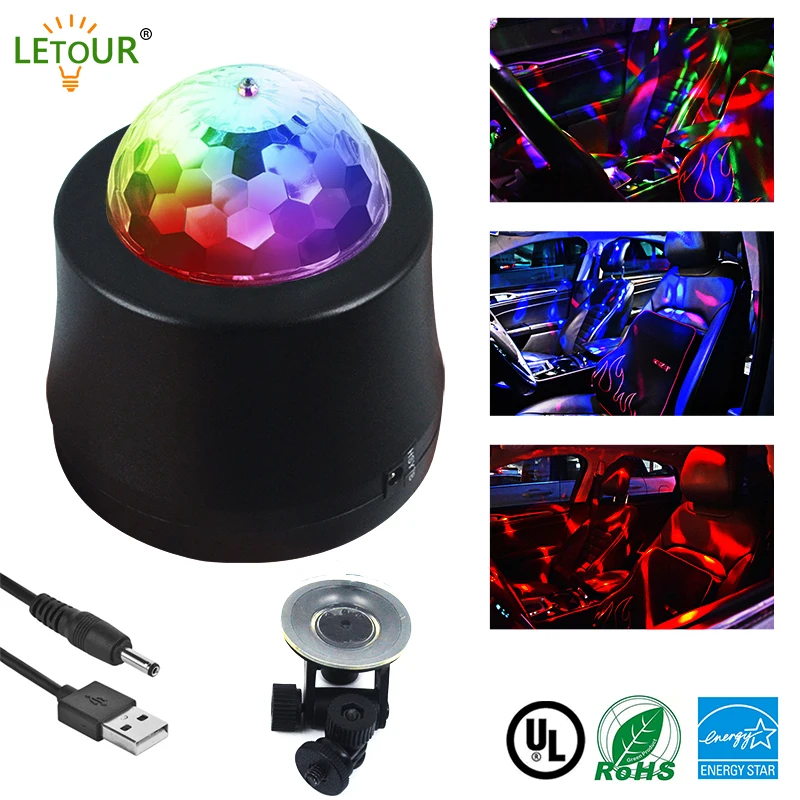 Car led light lamp Interior music strobe ball rotating RGB light USB light Mobile portable lighting light in the car Magic ball