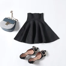 Осенне-зимняя трикотажная Женская грудь Женская юбка однотонная эластичная короткая юбка трапециевидная юбка с высокой талией плиссированная юбка